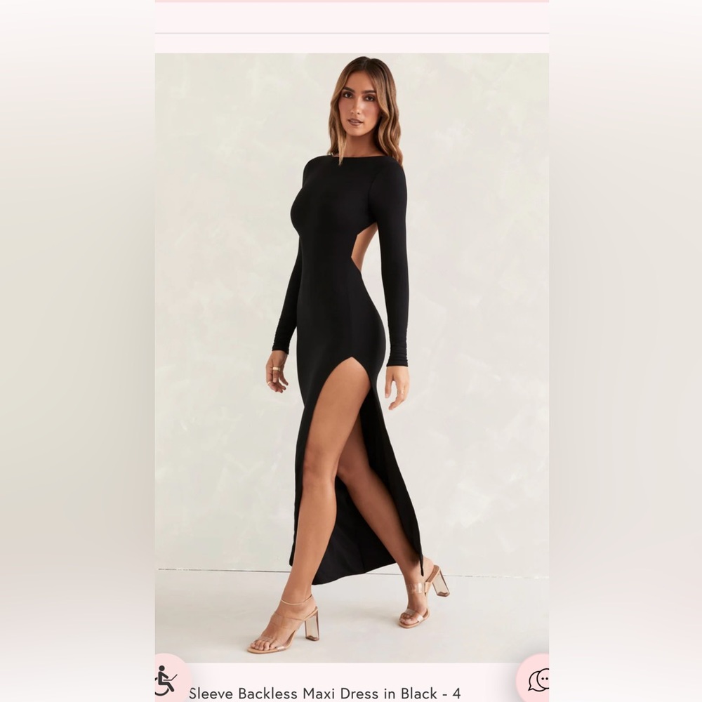 Long sleeve backless black dress